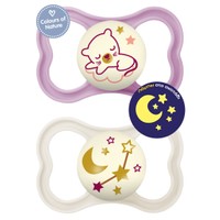 Mam Air Night Silicone Soother 6-16m+ Κωδ 217S 1 Τεμάχιο - Μωβ/ Κρεμ - Ορθοδοντική Πιπίλα Σιλικόνης που Λάμπει στο Σκοτάδι από 6-16 Μηνών