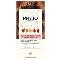 Phyto Permanent Hair Color Kit 1 Τεμάχιο - 7.43 Ξανθό Χρυσοχάλκινο - Μόνιμη Βαφή Μαλλιών με Φυτικές Χρωστικές, Χωρίς Αμμωνία