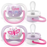 Avent Ultra Air Happy 0-6m SCF080/02 Maximum Airflow Soother 2 Τεμάχια - 'Ασπρο/ Μωβ - Ελαφριά Πιπίλα Σιλικόνης για Ανακούφιση & Άνεση