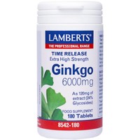 Lamberts Ginkgo Biloba Extract 6000mg, 180tabs - Συμπλήρωμα Διατροφής για την Καλή Λειτουργία του Κυκλοφορικού & της Μνήμης