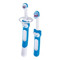 Mam Learn to Brush Set Soft Toothbrush 5m+ Μπλε 2 Τεμάχια, Κωδ 608 - Βρεφική, Εκπαιδευτική Οδοντόβουρτσα με Μαλακές Ίνες & Ασπίδα Προστασίας
