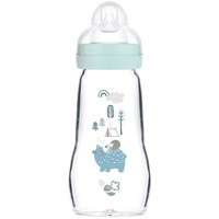 Mam Feel Good Κωδ 377S Premium Glass Bottle 2m+, 260ml - Γαλάζιο - Γυάλινο Μπιμπερό με Επίπεδη, Μαλακή Θηλή Σιλικόνης από 2+ Μηνών