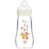 Mam Feel Good Κωδ 377S Premium Glass Bottle 2m+, 260ml - Κρεμ - Γυάλινο Μπιμπερό με Επίπεδη, Μαλακή Θηλή Σιλικόνης από 2+ Μηνών