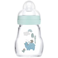 Mam Feel Good Κωδ 372S Premium Glass Bottle 0+m, 170ml - Γαλάζιο - Γυάλινο Μπιμπερό με Επίπεδη, Μαλακή Θηλή Σιλικόνης από 0+ Μηνών