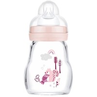 Mam Feel Good Κωδ 372S Premium Glass Bottle 0+m, 170ml - Ροζ - Γυάλινο Μπιμπερό με Επίπεδη, Μαλακή Θηλή Σιλικόνης από 0+ Μηνών