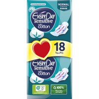 Every Day Sensitive Normal Ultra Plus Value Pack 18 Τεμάχια - Πολύ Λεπτές Σερβιέτες με Βαμβακερό Κάλυμμα για τις Ευαίσθητες Επιδερμίδες, Ιδανικές για Κανονική Ροή