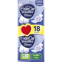 Every Day Sensitive Super Ultra Plus Value Pack 18 Τεμάχια - Πολύ Λεπτές Σερβιέτες με Βαμβακερό Κάλυμμα για τις Ευαίσθητες Επιδερμίδες, Ιδανικές για Μέτρια έως Μεγάλη Ροή