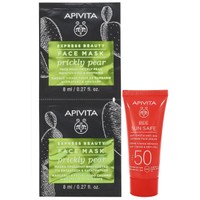 Δώρο Apivita Express Beauty Face Mask with Prickly Pear 2x8ml & Apivita Bee Sun Safe Anti-Spot & Anti-Age Defence Face Cream Spf50, Velvet Texture 15ml