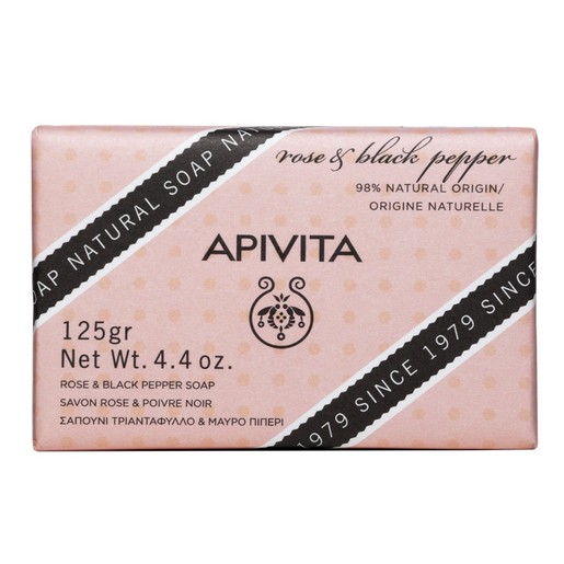 Apivita Natural Soap With Rose & Black Pepper 125g