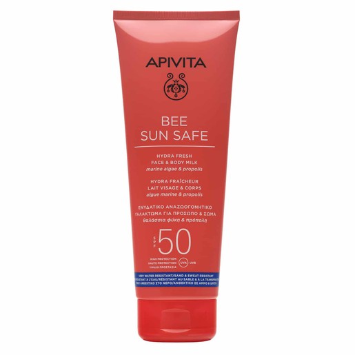 Apivita Bee Sun Safe Hydra Fresh Face & Body Milk With Marine Algae & Propolis Spf50,  200ml