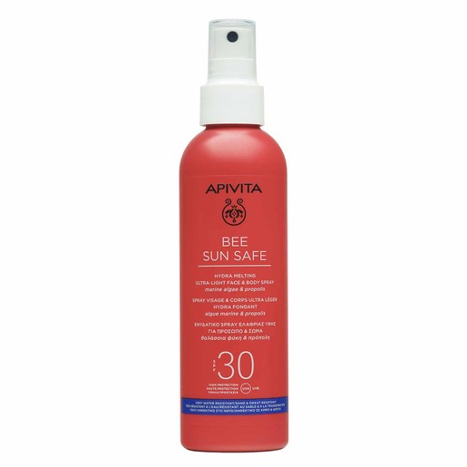 Apivita Bee Sun Safe Hydra Melting Ultra-Light Face & Body Spray With Marine Algae & Propolis Spf30, 200ml