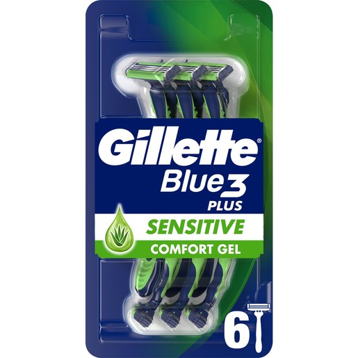 Gillette Blue3 Plus Sensitive Disposable Razors 6 Τεμάχια