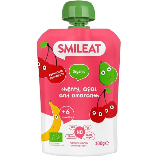 Smileat Organic Cherry, Acai & Amaranth Pouch 6m+, 100gr