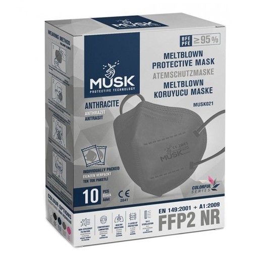 Musk Meltblown Protective Mask FFP2 NR Προστατευτική, Αποστειρωμένη Μάσκα μιας Χρήσης σε Γκρι Χρώμα 10 Τεμάχια Musk Meltblown Protective Mask FFP2 NR Προστατευτική, Αποστειρωμένη Μάσκα μιας Χρήσης σε Γκρι Χρώμα 10 Τεμάχια