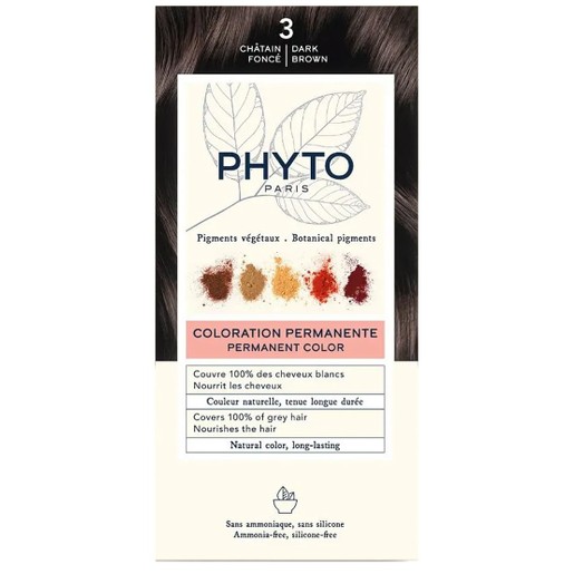 Phyto Permanent Hair Color Kit 1 Τεμάχιο - 3 Καστανό Σκούρο