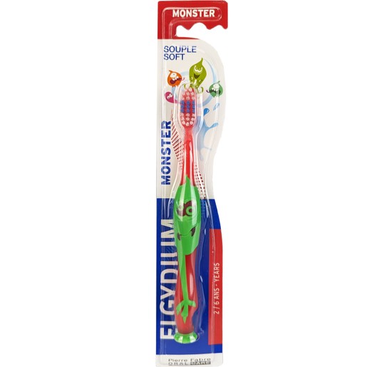 Elgydium Monster Soft Toothbrush 2/6 Years Πράσινο - Κόκκινο 1 Τεμάχιο