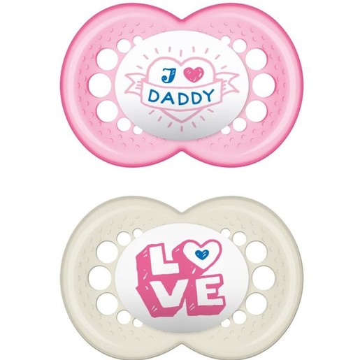 Mam I Love Mummy & Daddy Silicone Soother 6-16m Ροζ - Λευκό 2 Τεμάχια, Κωδ 170S