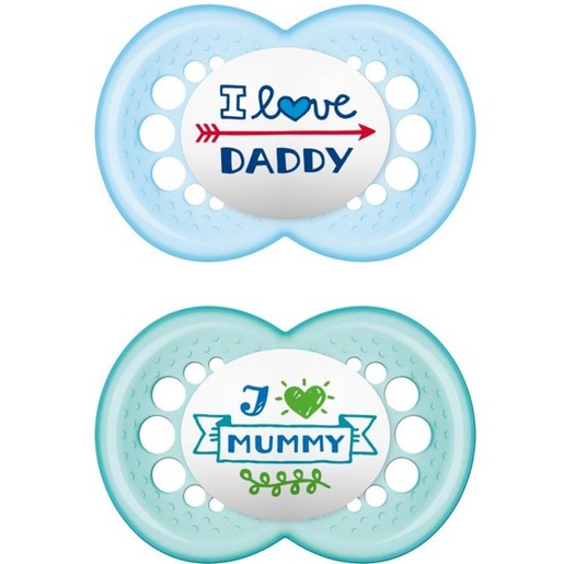 Mam I Love Mummy & Daddy Silicone Soother 6-16m Μπλε - Γαλάζιο 2, 2 Τεμάχια, Κωδ 170S