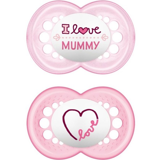 Mam I Love Mummy & Daddy Silicone Soother 6-16m Ροζ - Ροζ 2, 2 Τεμάχια, Κωδ 170S