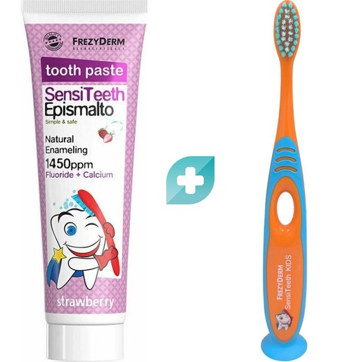 Σετ Frezyderm SensiTeeth Epismalto Tooth Paste 1.450ppm 50ml & Soft Kids Toothbrush 1 Τεμάχιο - Πορτοκαλί / Γαλάζιο