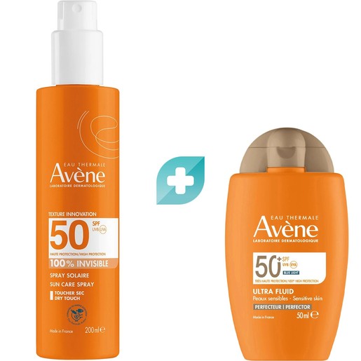 Σετ Avene Ultra Fluid Perfector Spf50+ Tinted 50ml & Invisible Spray Solaire Spf50, 200ml