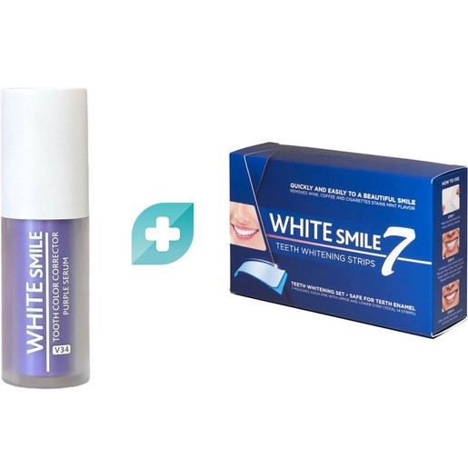 Σετ White Smile Tooth Color Corrector Purple Serum 30ml & Teeth Whitening Strips 14 Τεμάχια