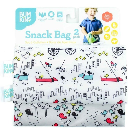 Bumkins Small Snack Bag 9cm x 18cm, 2 Τεμάχια - Urban Birds