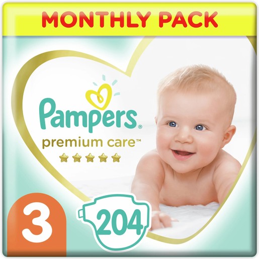 Pampers Premium Care Monthly Pack Νο3 (6-10kg) 204 πάνες Pampers Premium Care Monthly Pack Νο3 (6-10kg) 204 πάνες