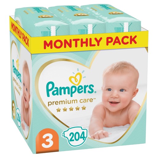 Pampers Premium Care Monthly Pack Νο3 (6-10kg) 204 πάνες Pampers Premium Care Monthly Pack Νο3 (6-10kg) 204 πάνες