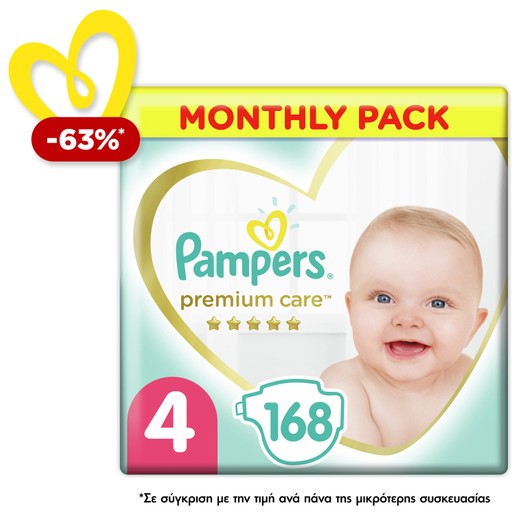 Pampers Premium Care Monthly Pack No4 (9-14kg) 168 πάνες Pampers Premium Care Monthly Pack No4 (9-14kg) 168 πάνες