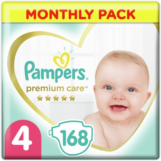 Pampers Premium Care Monthly Pack No4 (9-14kg) 168 πάνες Pampers Premium Care Monthly Pack No4 (9-14kg) 168 πάνες