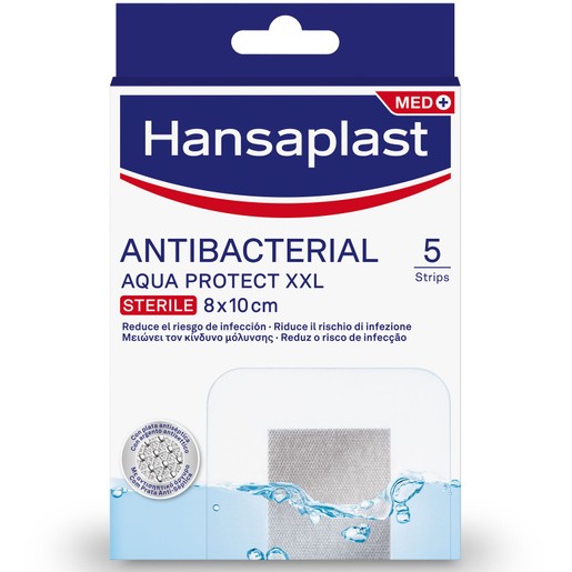 Hansaplast Antibacterial  Aqua Protect XXL Αδιάβροχα Επιθέματα Μεγάλου Μεγέθους 8 x 10cm, 5τεμ.