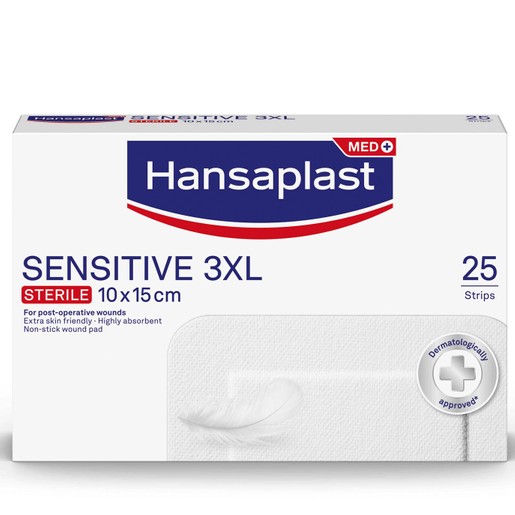 Hansaplast Sensitive 3XL Αποστειρωμένα Επιθέματα για Μεγαλύτερες Πληγές & Μετεγχειρητικά Τραύματα 15cm x 10cm 25 Τεμάχια