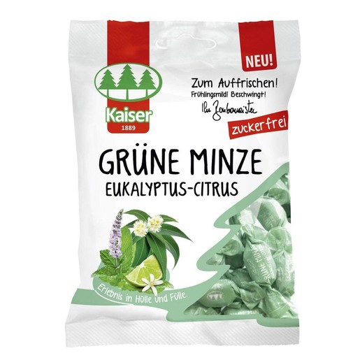 Kaiser Grune Minze Eukalyptus Citrus Καραμέλες με Ευκάλυπτο, Δυόσμο & Lime, Χωρίς Ζάχαρη 60gr Kaiser Grune Minze Eukalyptus Citrus Καραμέλες με Ευκάλυπτο, Δυόσμο & Lime, Χωρίς Ζάχαρη 60gr
