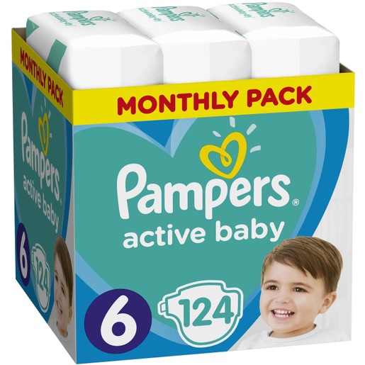 Pampers Active Baby Monthly Pack Νο6 (13-18 kg) 124 πάνες Pampers Active Baby Monthly Pack Νο6 (13-18 kg) 124 πάνες