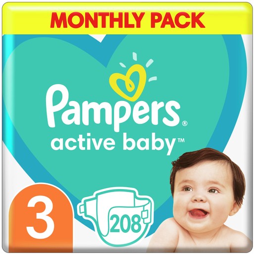 Pampers Active Baby Monthly Pack Νο3 (6-10 kg) 208 πάνες Pampers Active Baby Monthly Pack Νο3 (6-10 kg) 208 πάνες