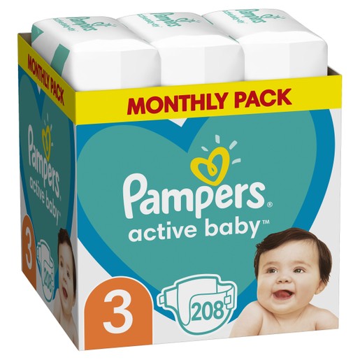 Pampers Active Baby Monthly Pack Νο3 (6-10 kg) 208 πάνες Pampers Active Baby Monthly Pack Νο3 (6-10 kg) 208 πάνες