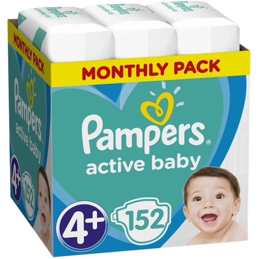Pampers Active Baby Monthly Pack Νο4+ (10-15 kg) 152 πάνες Pampers Active Baby Monthly Pack Νο4+ (10-15 kg) 152 πάνες