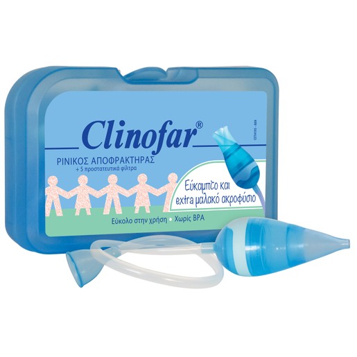 Clinofar Extra Soft Ρινικός Αποφρακτήρας με Ειδικό Εύκαμπτο Άκρο & 5 Προστατευτικά Φίλτρα μιας Χρήσης Clinofar Extra Soft Ρινικός Αποφρακτήρας με Ειδικό Εύκαμπτο Άκρο & 5 Προστατευτικά Φίλτρα μιας Χρήσης