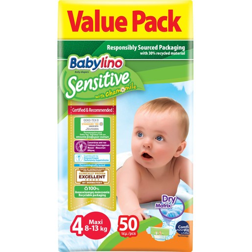 Babylino Sensitive Value Pack Maxi Νο4 (8-13kg) Βρεφικές Πάνες 50 τεμάχια Babylino Sensitive Value Pack Maxi Νο4 (8-13kg) Βρεφικές Πάνες 50 τεμάχια