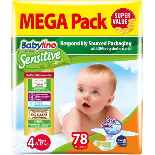Babylino Sensitive Mega Pack Maxi Νο4 (8-13kg) Βρεφικές Πάνες 78 τεμάχια Babylino Sensitive Mega Pack Maxi Νο4 (8-13kg) Βρεφικές Πάνες 78 τεμάχια