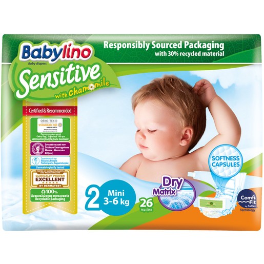 Babylino Sensitive Carry Pack Mini Νο2 (3-6kg) 26 Πάνες Babylino Sensitive Carry Pack Mini Νο2 (3-6kg) 26 Πάνες