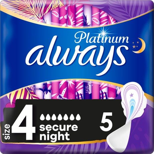 Always Platinum Σερβιέτες Μέγεθος 4 Ultra Secure Night 5 Pads Always Platinum Σερβιέτες Μέγεθος 4 Ultra Secure Night 5 Pads