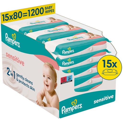Pampers Sensitive Super Pack Baby Wipes 1200 Τεμάχια (15x80 Τεμάχια)