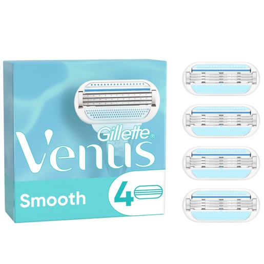 Gillette Venus Smooth Ανταλλακτικές Κεφαλές Ξυριστικής Μηχανής με 3 Λεπίδες που Αγκαλιάζουν τις Καμπύλες σας 4 Τεμάχια