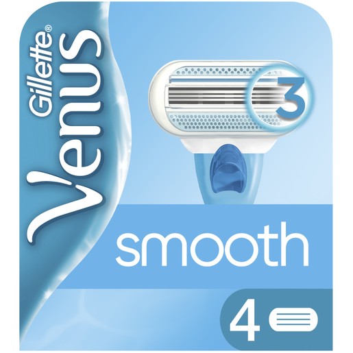 Gillette Venus Smooth Ανταλλακτικές Λεπίδες Ξυριστικής Μηχανής με 3 Λεπίδες που Αγκαλιάζουν τις Καμπύλες σας 4 Τεμάχια Gillette Venus Smooth Ανταλλακτικές Λεπίδες Ξυριστικής Μηχανής με 3 Λεπίδες που Αγκαλιάζουν τις Καμπύλες σας 4 Τεμάχια