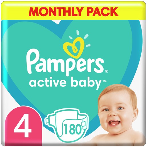 Pampers Active Baby Monthly Pack Νο4 (9-14kg) 180 πάνες Pampers Active Baby Monthly Pack Νο4 (9-14kg) 180 πάνες