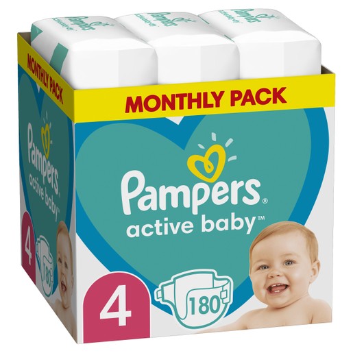 Pampers Active Baby Monthly Pack Νο4 (9-14kg) 180 πάνες Pampers Active Baby Monthly Pack Νο4 (9-14kg) 180 πάνες