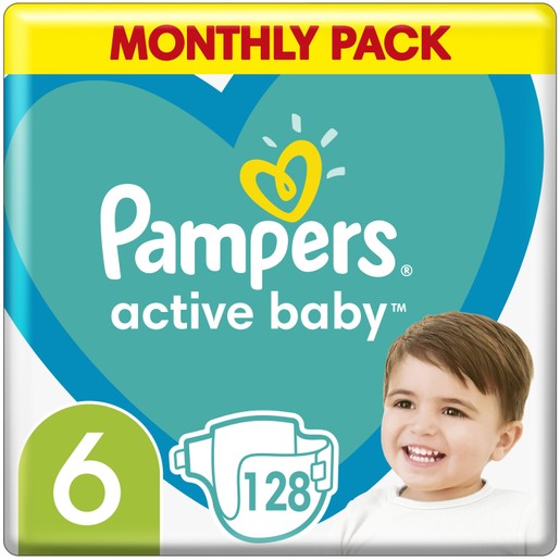 Pampers Active Baby Monthly Pack Νο6 (13-18kg) 128 πάνες Pampers Active Baby Monthly Pack Νο6 (13-18kg) 128 πάνες