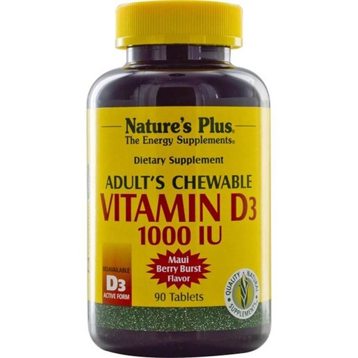 Natures Plus Adult\'s Chewable Vit. D3 1000iu Μασώμενες Ταμπλέτες Βιταμίνης D3 90veg.caps Natures Plus Adult\'s Chewable Vit. D3 1000iu Μασώμενες Ταμπλέτες Βιταμίνης D3 90veg.caps